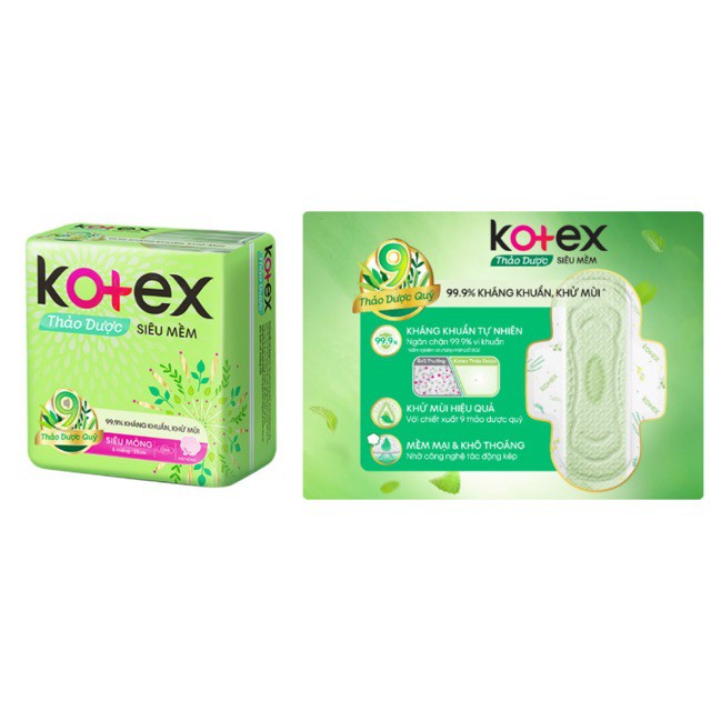 Băng Vệ Sinh Kotex Thảo Dược Siêu Mềm Mỏng Cánh 8 miếng