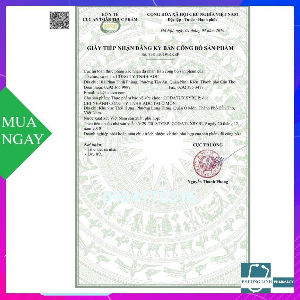 Codatux Syrup giúp giảm ho và viêm họng, chai 100ml