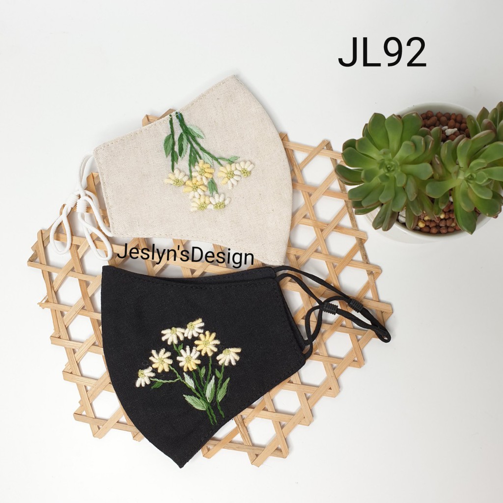 Khẩu trang thêu tay vải linen cúc nhí 3D JL92-Hand embroidered masks