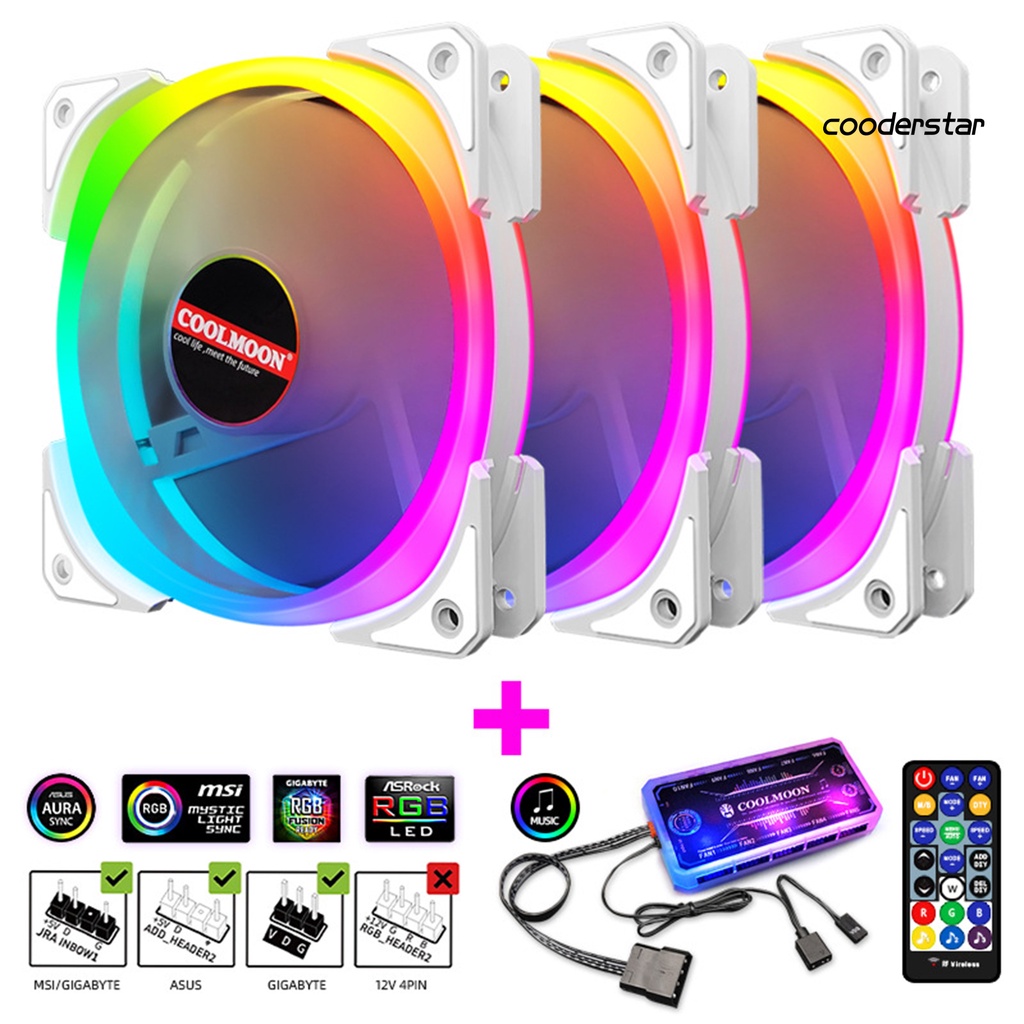 COOD-CO COOLMOON SHUANGJIAO 2 Generation RGB Fan Mute Heat Dissipation 12cm Double Ring Computer Case Cooler for Internet Bar Home Office