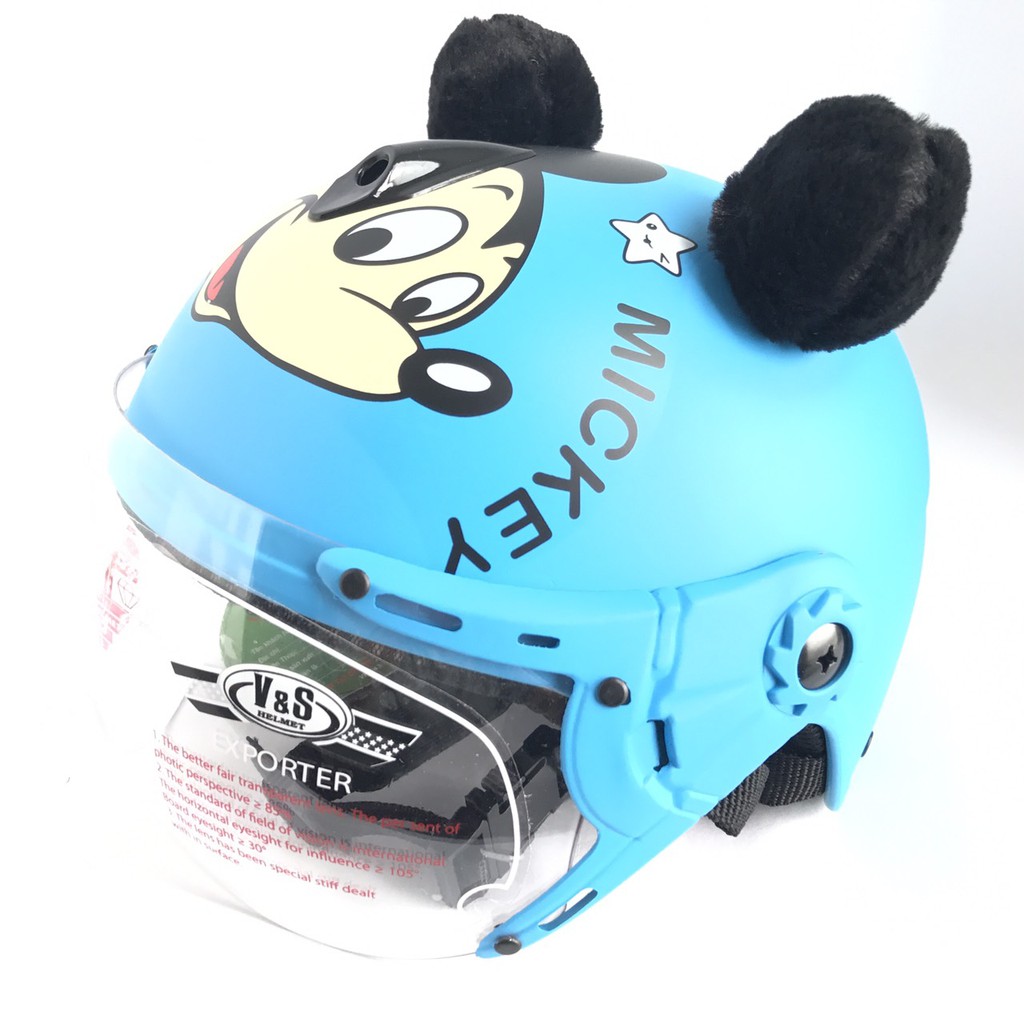 Mũ bảo hiểm trẻ em có kính V&amp;S Helmet Chuột Mickey xanh dương