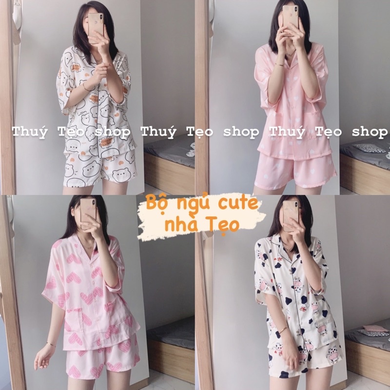 [cSALE XẢ] Set Pijama họa tiết kèm scrunchies - Bộ mặc nhà đáng yêu | BigBuy360 - bigbuy360.vn