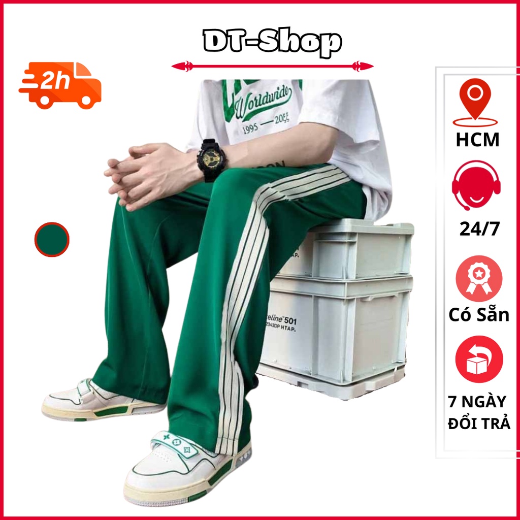 Quần Ổng Rộng 3 Sọc Xanh Lá Basic Unisex