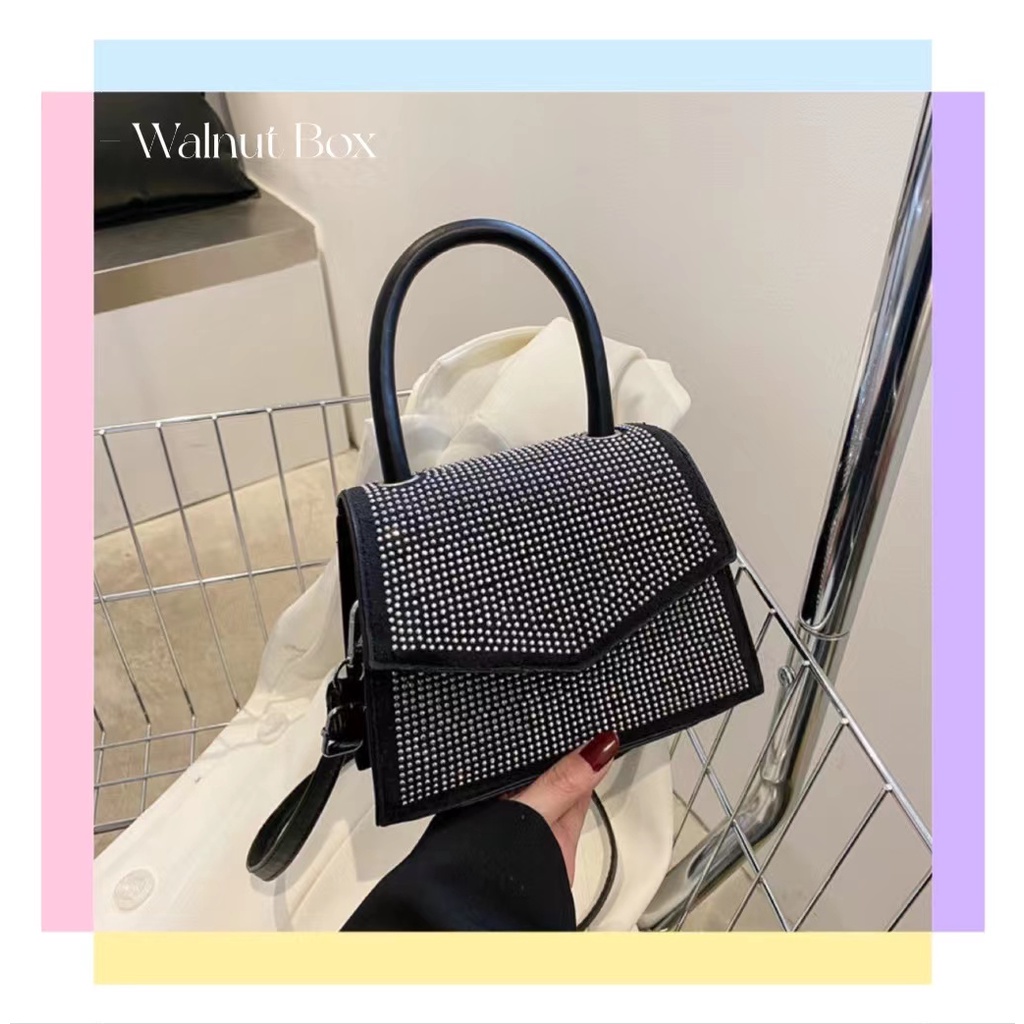 Túi Đeo Chéo Hình Vuông Đính Đá Lấp Lánh Thời Trang Sang Trọng Cho Nữ