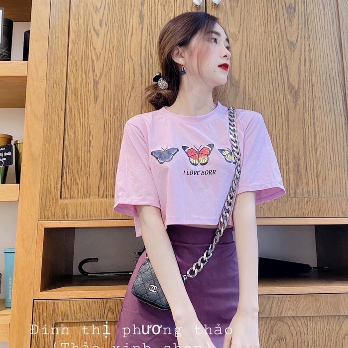 Áo croptop bướm tay Lỡ Form Rộng 3 Màu Siêu Cute AT11