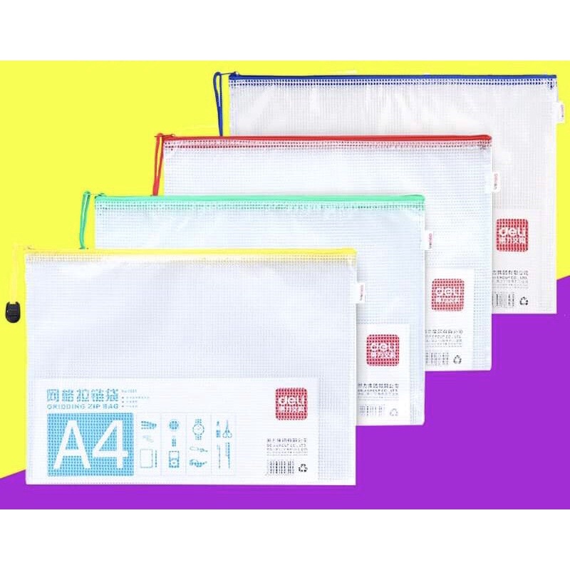 Túi Dây Kéo Lưới DELI 5654 Túi A4 Trong Suốt Đựng Tài Liệu Dụng Cụ Học Tập Học Sinh