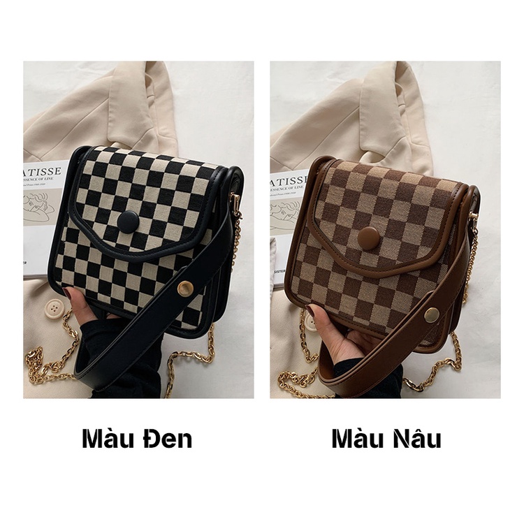 Túi xách nữ đẹp đeo chéo kẹp nách MUNGA chất liệu da cao cấp họa tiết caro thời trang công sở đi làm đi chơi TMG10