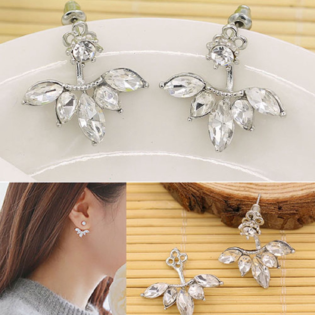 Khuyên tai hình chiếc lá đính đá phong cách thanh lịch dành cho nữ