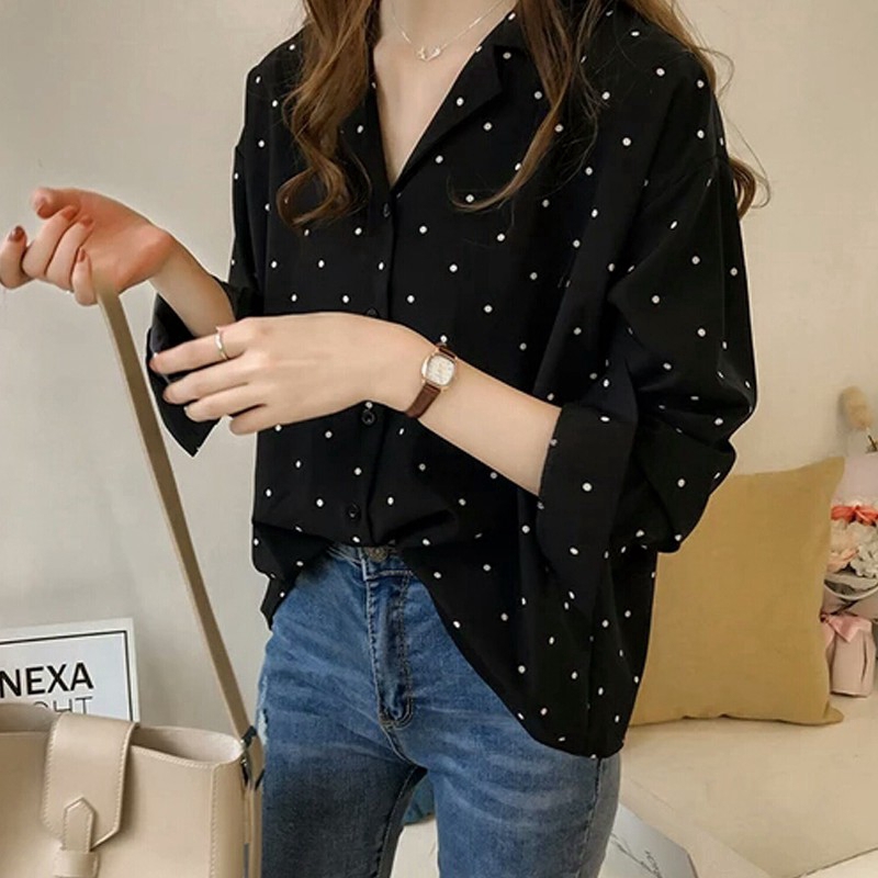 Áo Sơ Mi Chiffon Chấm Bi Thời Trang Cho Nữ