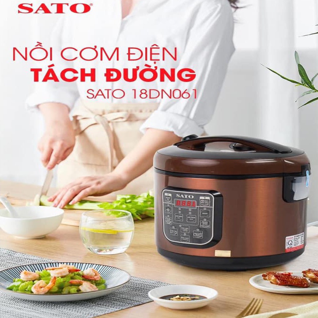 Nồi Cơm Điện Tách Đường SATO 18DN061, Đa Chức Năng, Lòng Nồi Lõi Kép Phủ Chống Dính Cao Cấp