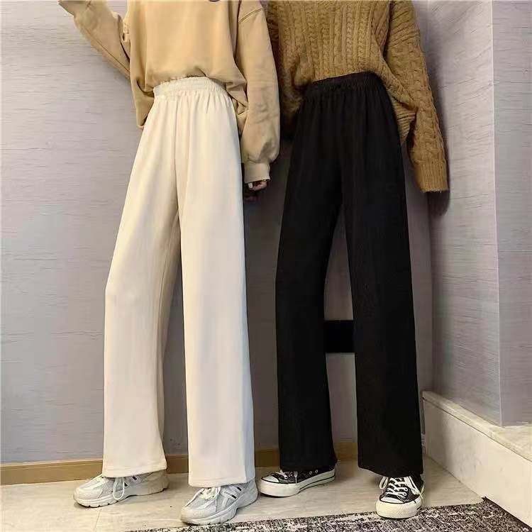 Quần dài lưng cao ống rộng phong cách retro hàng mới dành cho nữ