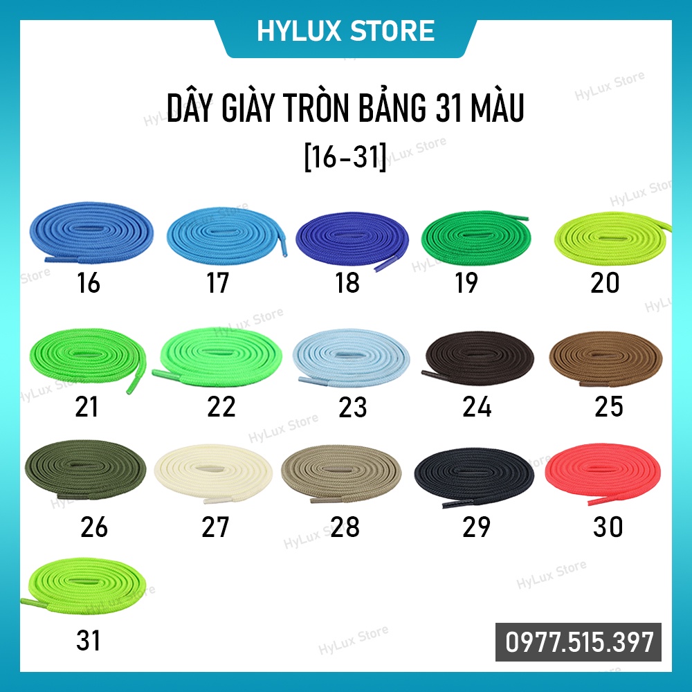 [Tròn 31 màu/16-31] Dây giày tròn Nike, Mlb, Adidas loại xịn bảng 31 màu