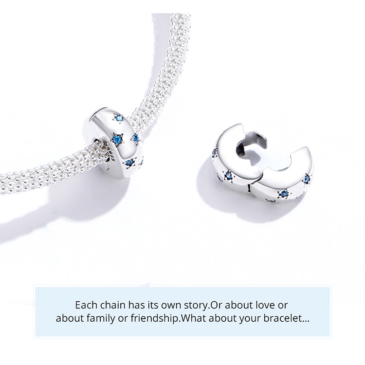 Hạt xỏ trang sức BAMOER BSC253 bạc 925 trang trí sao biển đính đá xanh dương làm vòng đeo tay