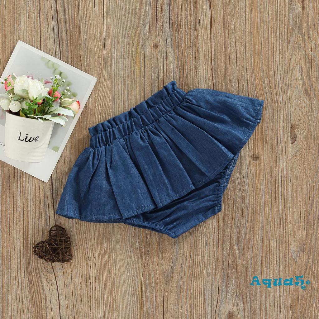 Quần Short Denim Lưng Thun Xếp Ly Xinh Xắn Cho Bé Gái