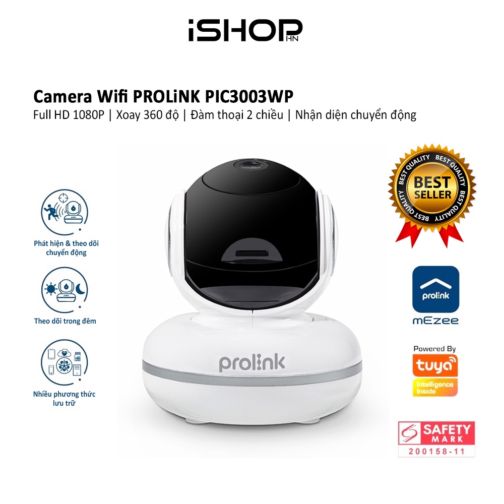 Camera Wifi Prolink PIC3003WP Full HD 1080P, xoay 360 độ, đàm thoại 2 chiều, theo dõi ngày đêm, theo dõi chuyển động