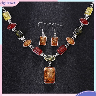 Bộ trang sức đính đá hổ phách phong cách phương Tây thời trang