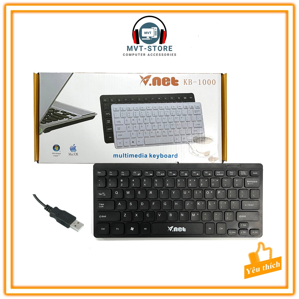 Bàn phím máy tính có dây mini laptop văn phòng Vnet KB1000 cute giá rẻ MVT Store BP02