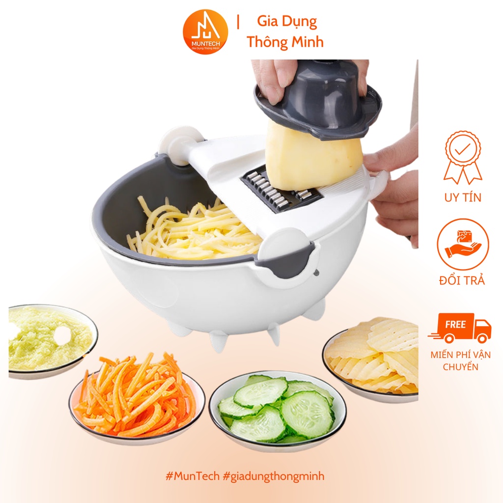 Bộ dụng cụ rổ bào rau củ quả đa năng cầm tay 9 trong 1 thông minh - dụng cụ chế biến thực phẩm cắt thái bào sợi MUNTECH