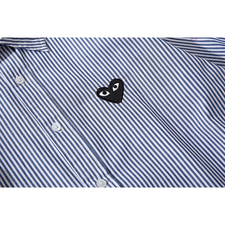 ❤❀  ❤ Áo Sơ Mi Tay Dài Vải Cotton Kẻ Sọc Thêu Hình Trái Tim Thời Trang Cho Các Cặp Đôi