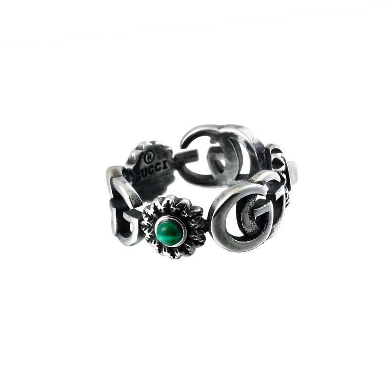 Nhẫn Đôi Khắc Chữ Distress Đính Đá Ngọc Lam Phong Cách Đường Phố Unisex