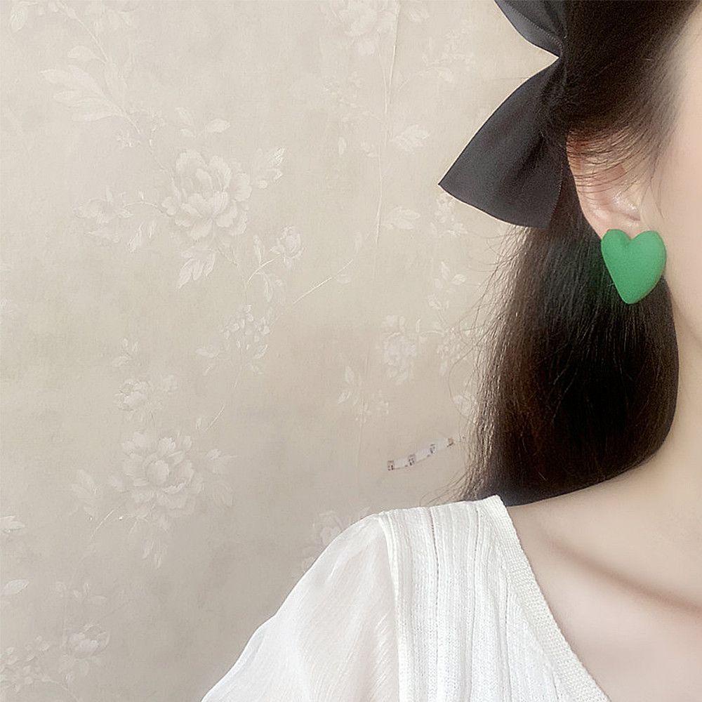 Khuyên Tai Acrylic Hình Học Trái Tim Màu Sắc Kẹo Ngọt Thiết Kế Đơn Giản
