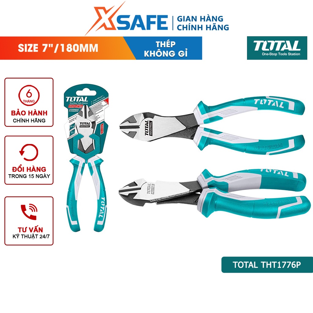 Kìm cắt đầu nặng TOTAL THT1776P 7inch Kềm cắt thép CrV chống rỉ sét, siêu cứng, tay cầm cao su mềm - chính hãng