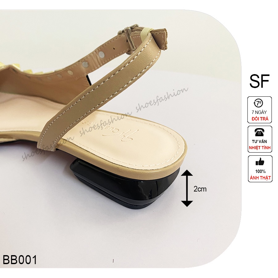 Giày quai hậu đinh da lộn Shoes Fashion 2cm mũi nhọn, giầy bệt nhung đinh tán khoét eo - BB001