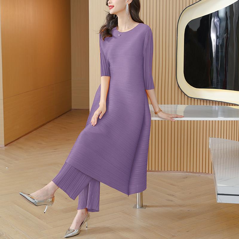 Bộ Trang Phục Hai Mảnh Gồm Áo Và Quần Xếp Ly Phong Cách retro Thời Trang Mùa Thu Dành Cho Phụ Nữ Trung Niên 2021