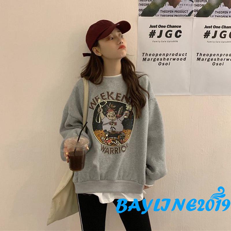 Áo nỉ nữ dài tay cổ tròn in chữ thời trang