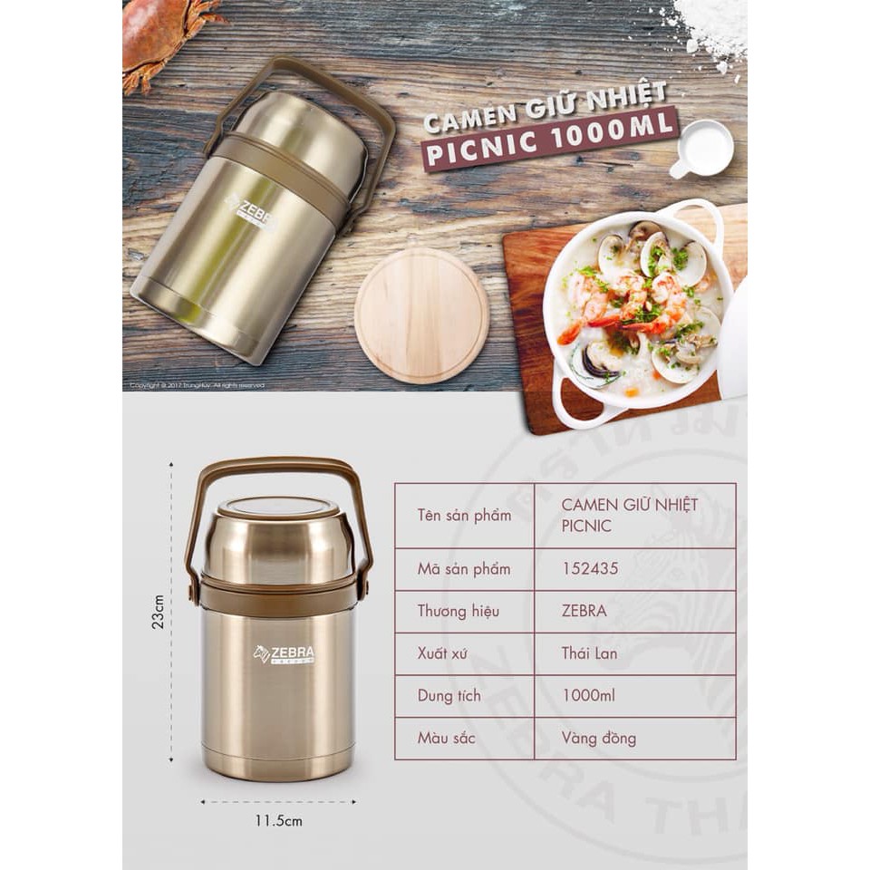 Bình Ủ Cháo Zebra Picnic 1L, Hàng Thái Lan Cao Cấp 152435