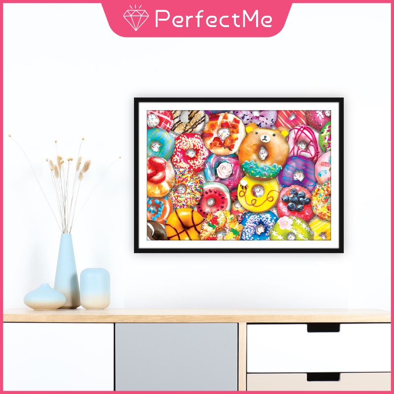 Bộ Tranh Đính Đá Tự Làm Hình Bánh Donut Kích Thước 40X30Cm