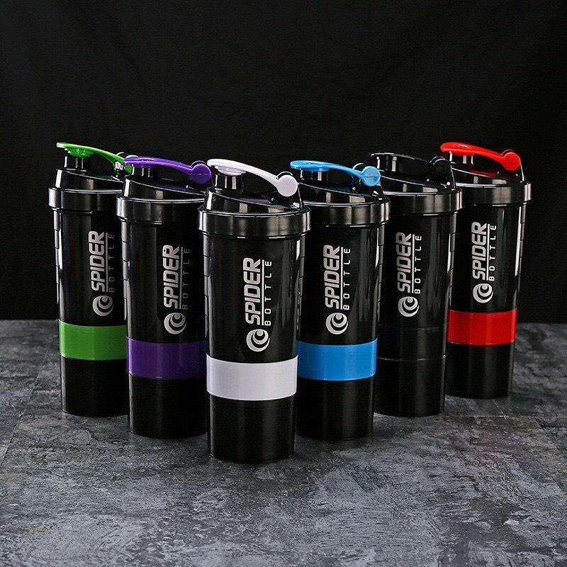 Bình đựng nước, shaker, bình lắc dành cho dân chuyên tập thể thao, tập gym 500ml có hộp chia ngăn đựng whey có lò xo