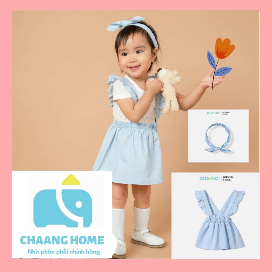 Chaang set váy yếm summer xanh kèm băng đô cho bé gái