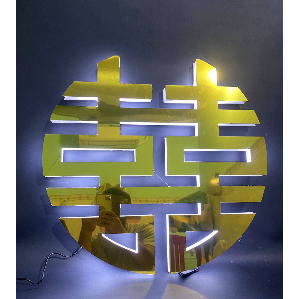 Chữ Hỷ Alu Có Đèn LED phát sáng xung quanh - Nhiều mẫu - Chữ Song Hỷ