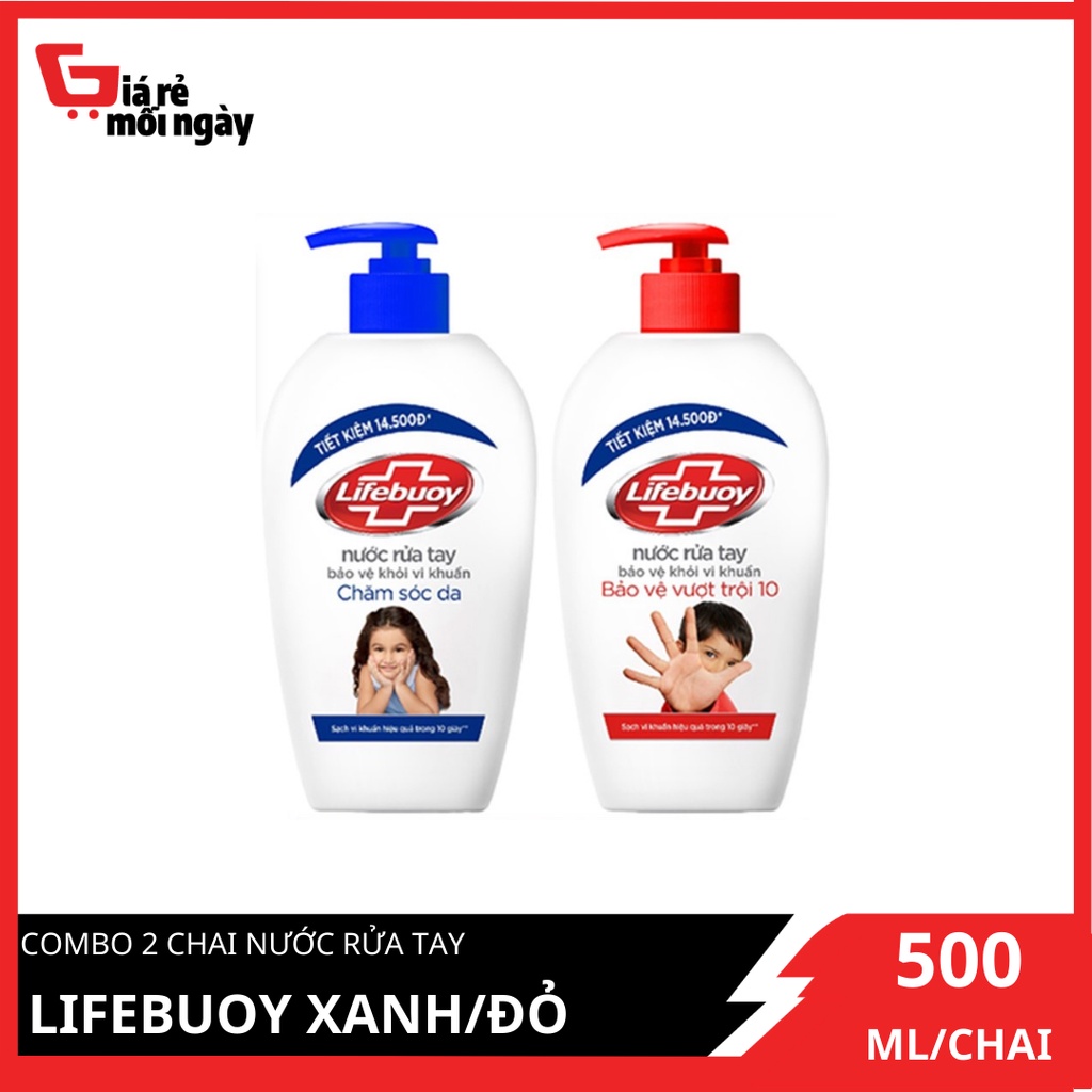 COMBO 2 chai nước rửa tay Lifebuoy Xanh/Đỏ 450g