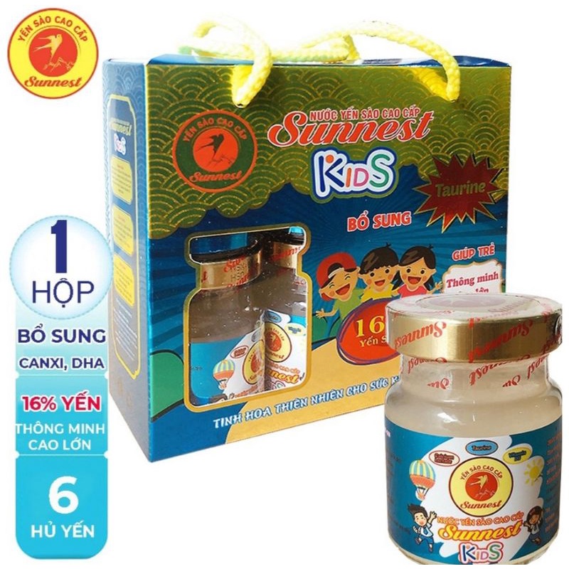 Hộp Yến Sào cao cấp cho trẻ em SUNNEST KIDS 16% tổ yến, 70ml x 6 lọ