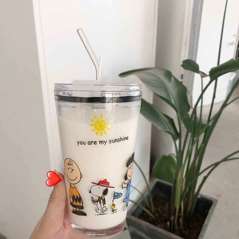 (24h delivery) W&amp;G Han Feng Ins lovely Ruby Cartoon Charlie glass milk glass juice heat resistant high temperature graduated water glass boiling water