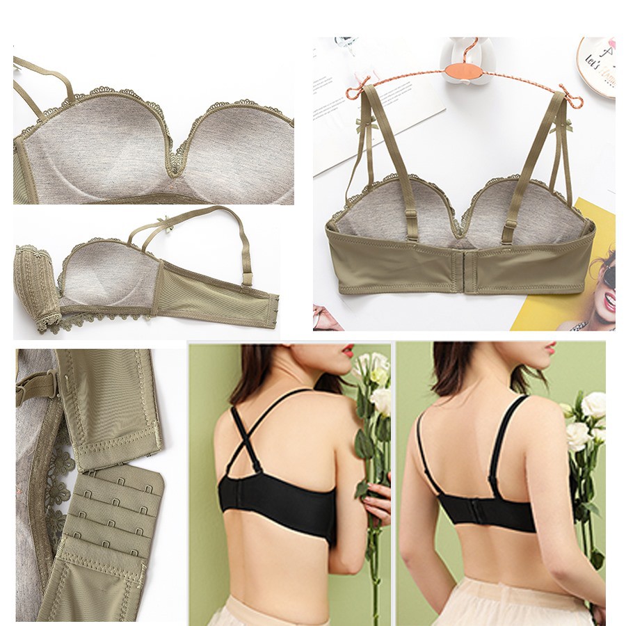 Bộ Đồ Lót Siêu Nâng Ngực, Không Gọng Phối Ren Sexy Quyến Rũ - BỘ LEN TĂM
