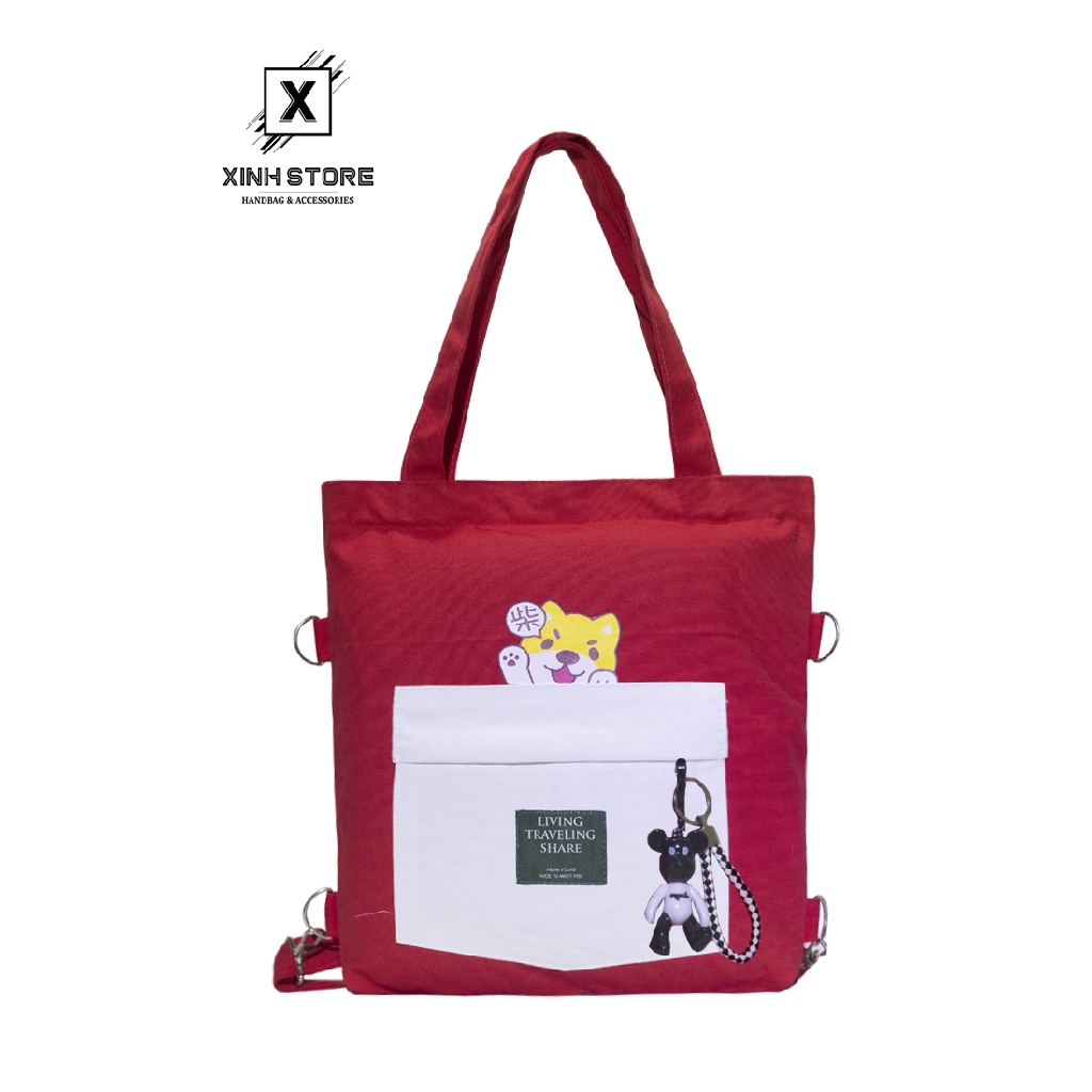 [Mã WABRBAGS giảm 20K đơn 99K] Túi Vải Tote Đeo Chéo Đeo Balo XinhStore Cún Con Đỏ Trắng