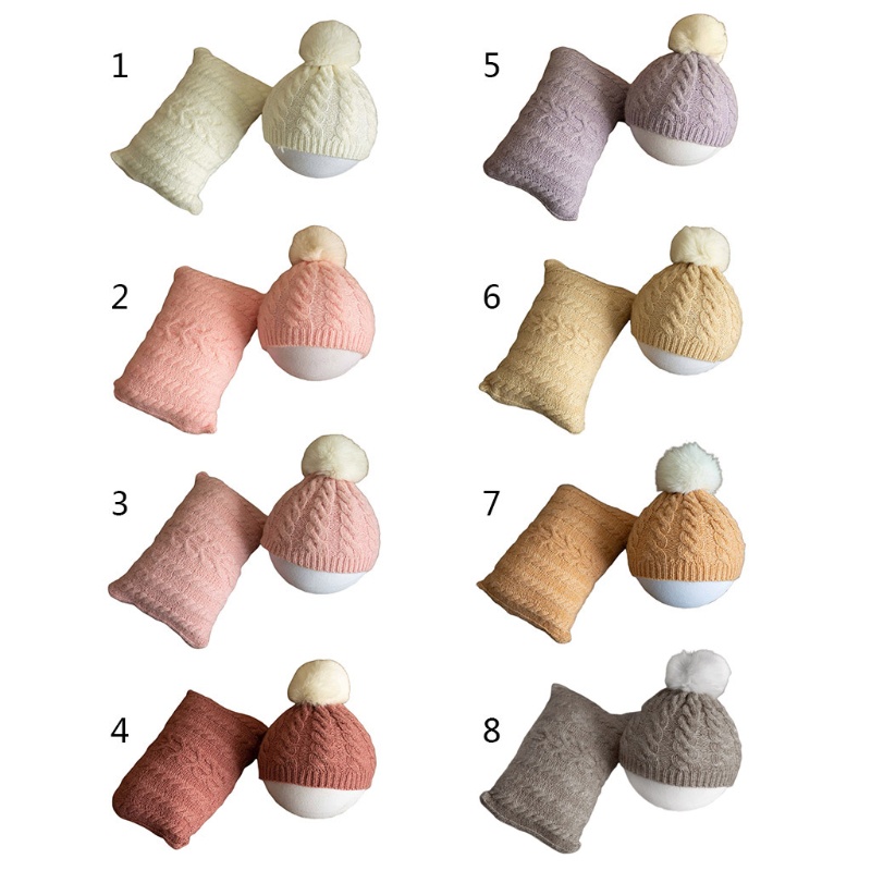 Bộ Gối Và Mũ Đan Len Dùng Làm Đạo Cụ Chụp Ảnh Cho Bé Sơ Sinh