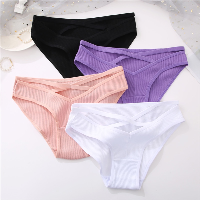 Cute Byte Bộ 3 Quần Lót Cotton Lưng Thấp Dây Đan Chéo Trước Gợi Cảm Dễ Thương Cho Bạn Gái