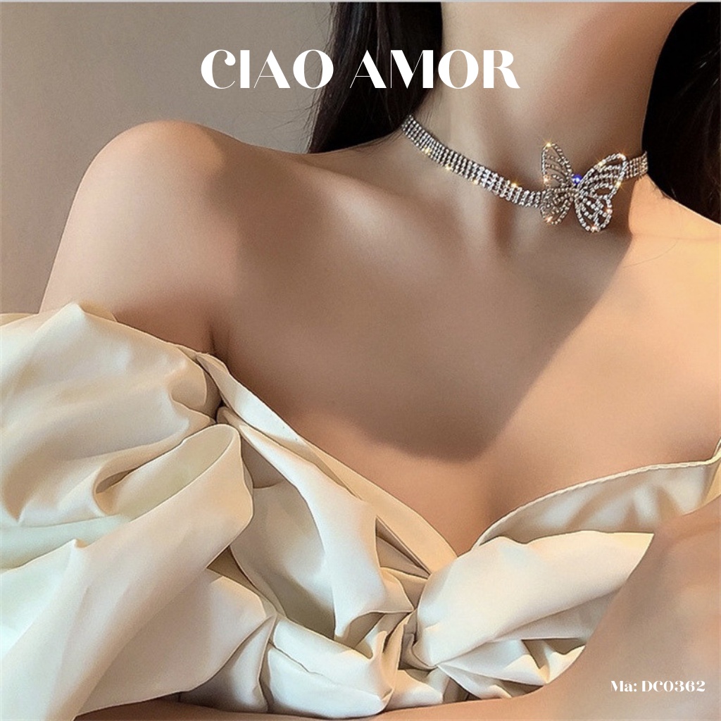 Choker đá, Chocker nữ, Dây chuyền nữ đính đá dự tiẹc sang trọng cánh to tròn Trang sức Ciao Amor - DC0362