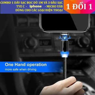 Xả khoCáp sạc từ hút nam châm đầu Iphone | micro USB | Type C xoay 360 độ dây dù chống rối
