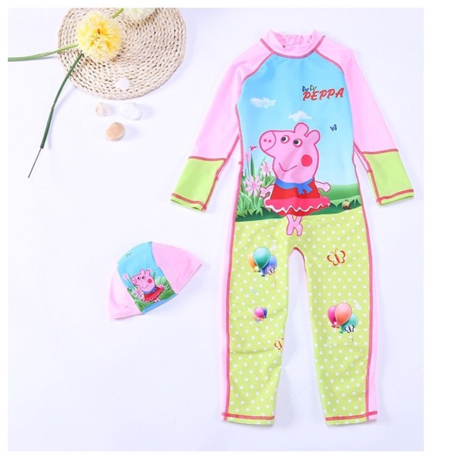Bộ bơi bé gái liền quần họa tiết heo peppa.Hàng QC