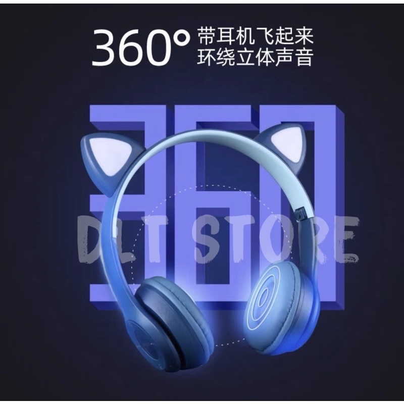 Tai Nghe Mèo Blutooth Headphone dễ thương chống ồn có đèn led siêu cute