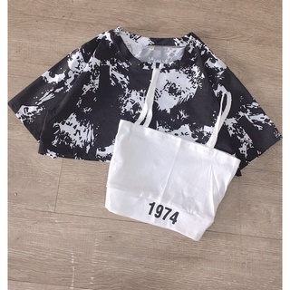 Set áo dây crop top phối áo thun crop hot trend