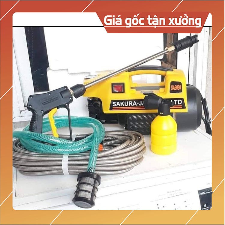 Máy Rửa Xe Sakura 2500W | Model SA-6080 | Công Xuất 2500W | Dây Áp Lực 15m 3 Lớp | Bình Tạo Bọt Tuyết