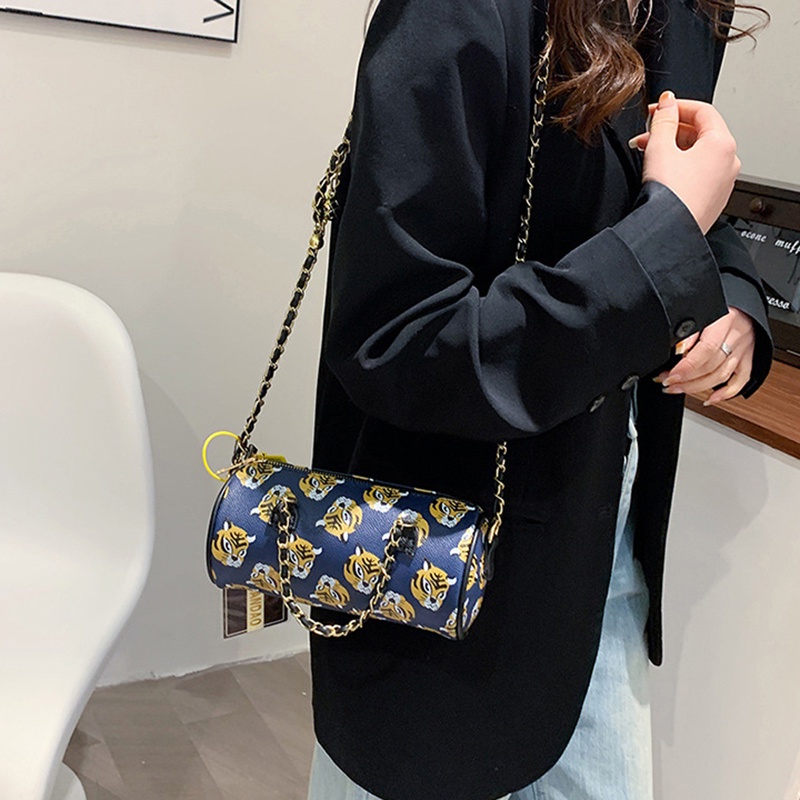 IELGY Túi Đeo Vai Hình Trụ In Họa Tiết Hoạt Hình Dễ Phối Đồ Thời Trang Cho Nữ