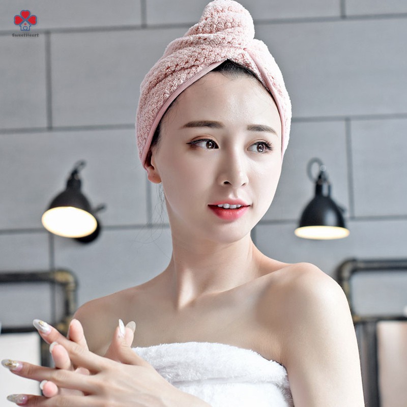 Khăn quấn đầu lau khô tóc nhanh chóng bằng microfiber có nút cài tiện lợi | BigBuy360 - bigbuy360.vn