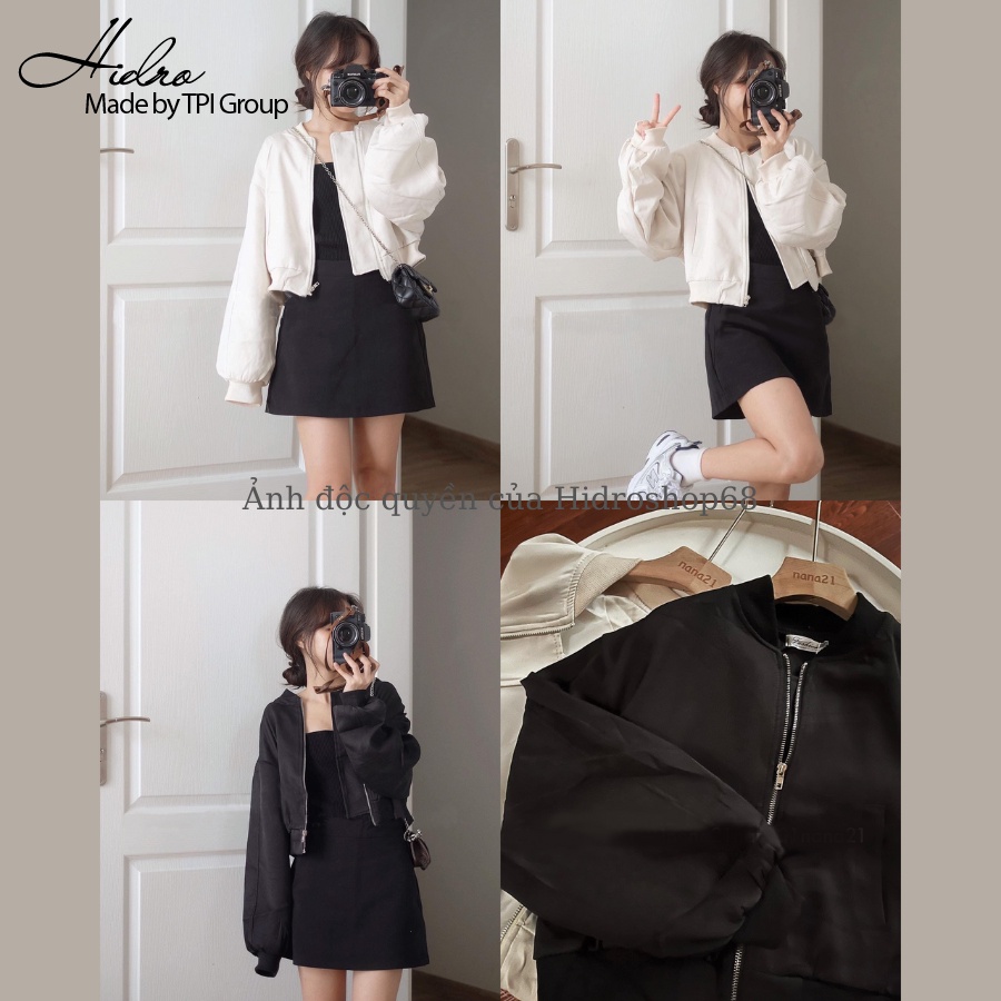 Áo bomber kaki dáng ngắn tay dài áo khoác croptop phong cách thể thao Hidroshop68 - Thời trang Hidro